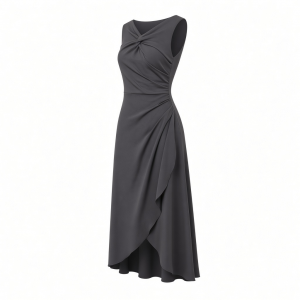 Essentials Women's Sleeveless Faux Wrap Dress with Crossover Twist Neck