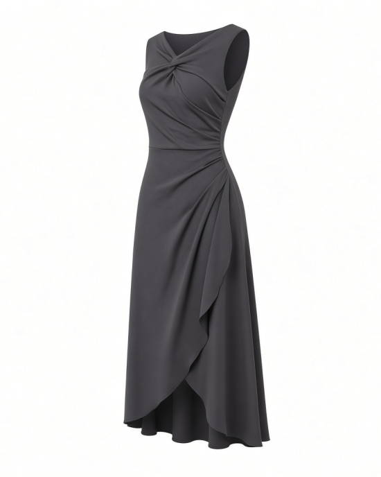 Essentials Women's Sleeveless Faux Wrap Dress with Crossover Twist Neck