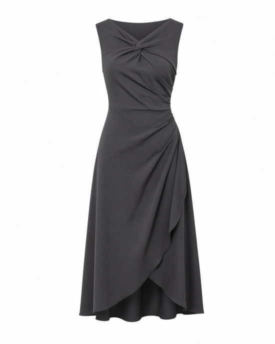 Essentials Women's Sleeveless Faux Wrap Dress with Crossover Twist Neck