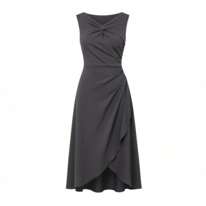 Essentials Women's Sleeveless Faux Wrap Dress with Crossover Twist Neck
