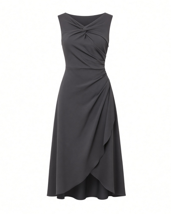 Essentials Women's Sleeveless Faux Wrap Dress with Crossover Twist Neck
