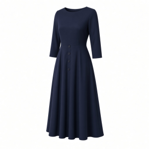 London Times Women's London Times Women's Dresses Crepe Fit and Flare Midi with Waist Button Detail