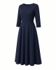 London Times Women's London Times Women's Dresses Crepe Fit and Flare Midi with Waist Button Detail