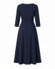 London Times Women's London Times Women's Dresses Crepe Fit and Flare Midi with Waist Button Detail