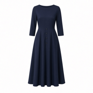 London Times Women's London Times Women's Dresses Crepe Fit and Flare Midi with Waist Button Detail