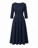 London Times Women's London Times Women's Dresses Crepe Fit and Flare Midi with Waist Button Detail