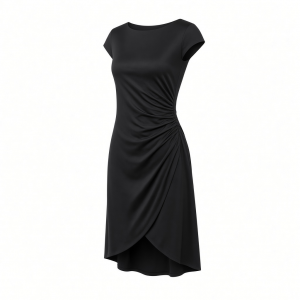 Essentials Women's Cap Sleeve Boat-Neck Faux Wrap Dress