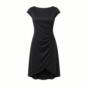 Essentials Women's Cap Sleeve Boat-Neck Faux Wrap Dress