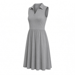 DKNY Women's Sleeveless Collared Neck Mélange Washer Fit and Flare Dress