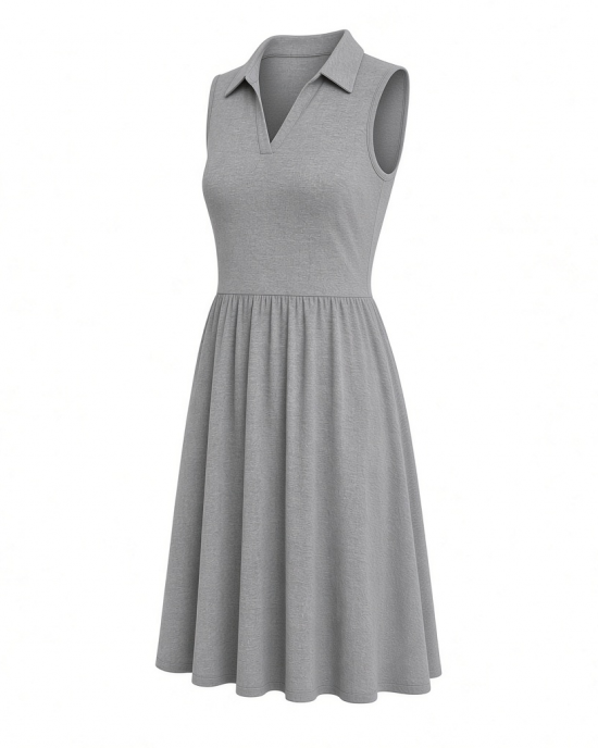 DKNY Women's Sleeveless Collared Neck Mélange Washer Fit and Flare Dress