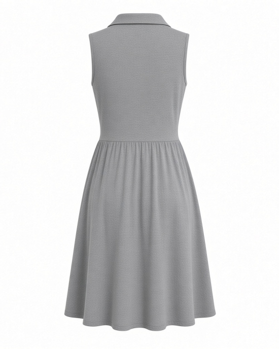 DKNY Women's Sleeveless Collared Neck Mélange Washer Fit and Flare Dress