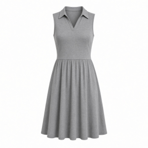 DKNY Women's Sleeveless Collared Neck Mélange Washer Fit and Flare Dress