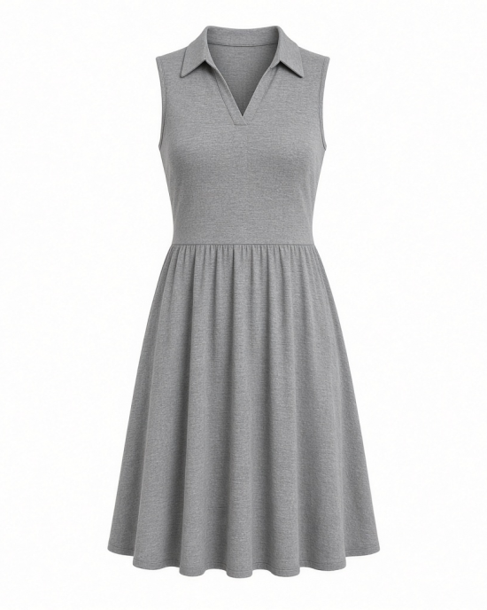 DKNY Women's Sleeveless Collared Neck Mélange Washer Fit and Flare Dress