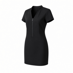 DKNY Women's Short Sleeve V-Neck Zipper Front Scuba Crepe Mini Dress