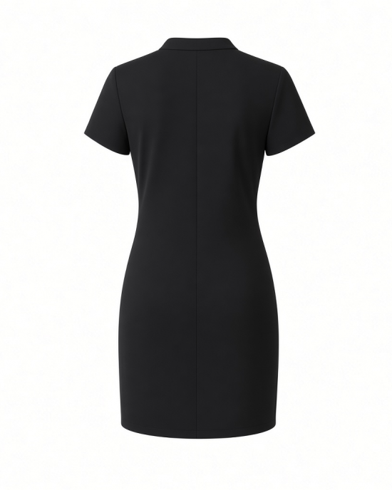 DKNY Women's Short Sleeve V-Neck Zipper Front Scuba Crepe Mini Dress