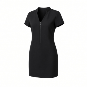 DKNY Women's Short Sleeve V-Neck Zipper Front Scuba Crepe Mini Dress