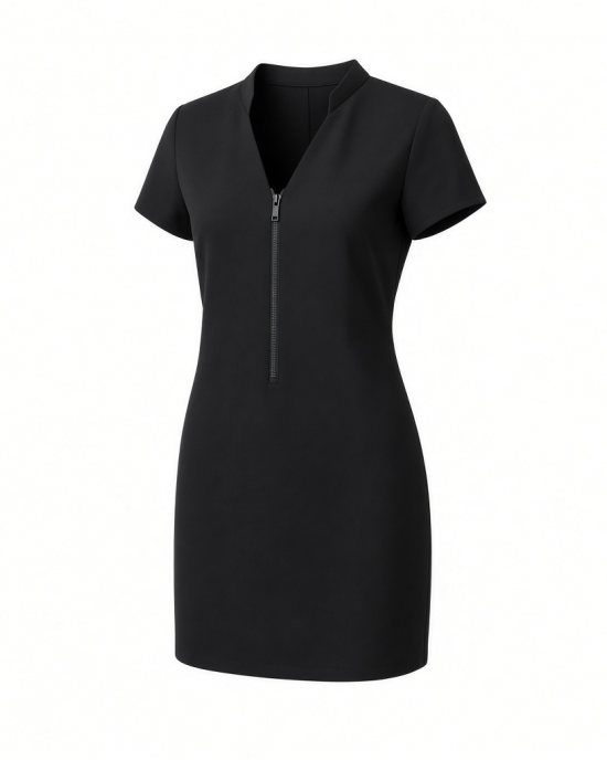 DKNY Women's Short Sleeve V-Neck Zipper Front Scuba Crepe Mini Dress