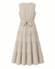 DKNY Women's Sleeveless Split Neck Tiered Midi Dress with Waist Tie