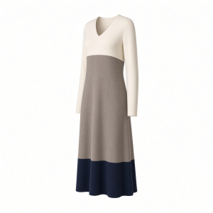 Tommy Hilfiger Women's Long Sleeves V Neck Color Block Midi Dress