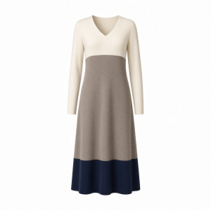 Tommy Hilfiger Women's Long Sleeves V Neck Color Block Midi Dress