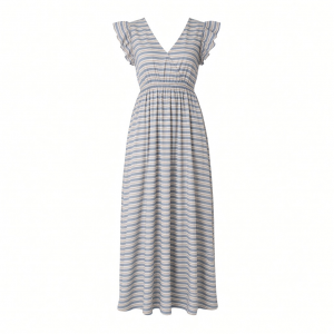 Kensie Women's Short Sleeve V-Neck Striped Woven Maxi Dress