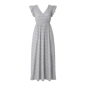 Kensie Women's Short Sleeve V-Neck Striped Woven Maxi Dress