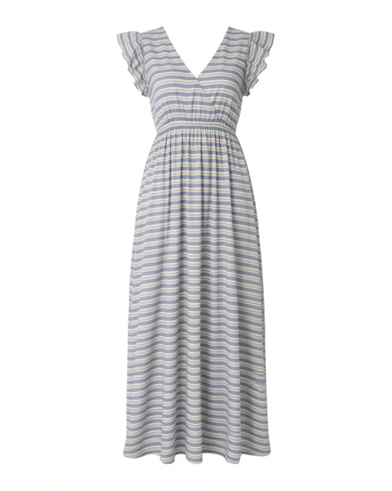 Kensie Women's Short Sleeve V-Neck Striped Woven Maxi Dress