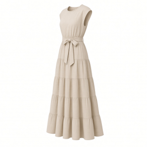Vince Camuto Women's Tie Waist Cap Sleeve Tiered Maxi Dress