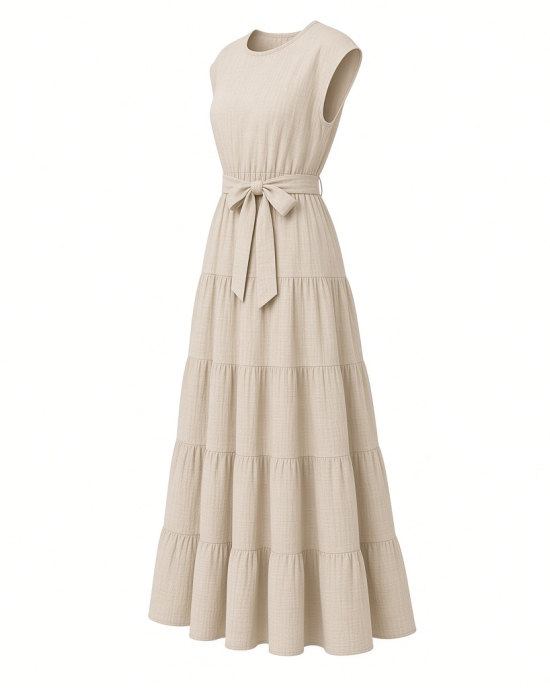 Vince Camuto Women's Tie Waist Cap Sleeve Tiered Maxi Dress