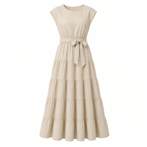 Vince Camuto Women's Tie Waist Cap Sleeve Tiered Maxi Dress