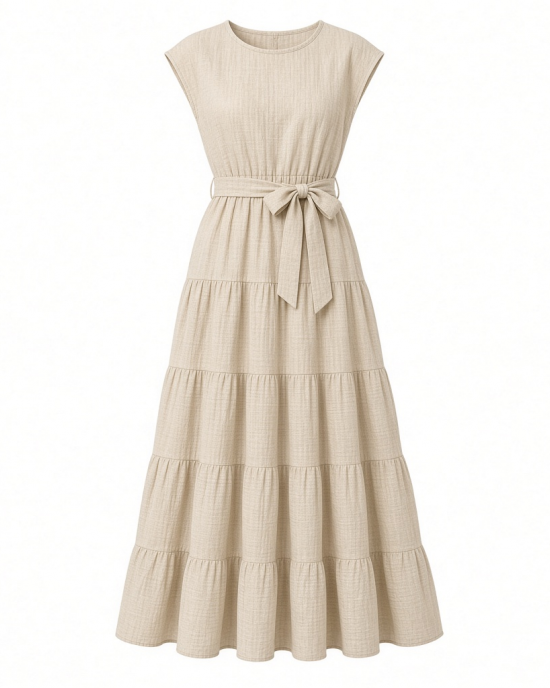 Vince Camuto Women's Tie Waist Cap Sleeve Tiered Maxi Dress