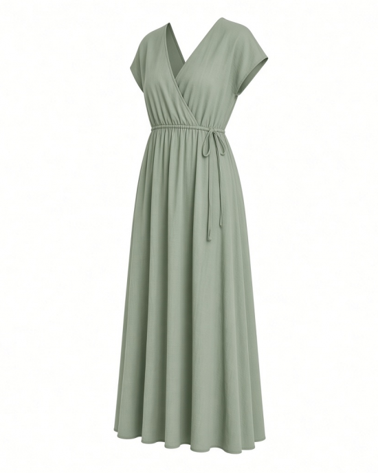 Essentials Women's V Neck Short Sleeve Waisted Maxi Dress (Available in Plus Size)