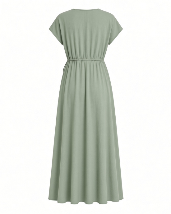 Essentials Women's V Neck Short Sleeve Waisted Maxi Dress (Available in Plus Size)