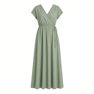 Essentials Women's V Neck Short Sleeve Waisted Maxi Dress (Available in Plus Size)