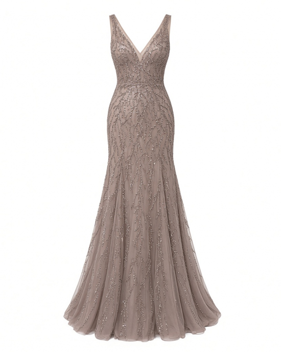Adrianna Papell Bead Mermaid Long Dress