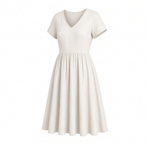Essentials Women's Short Sleeve V-Neck Gathered Fit and Flare Dress