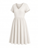 Essentials Women's Short Sleeve V-Neck Gathered Fit and Flare Dress