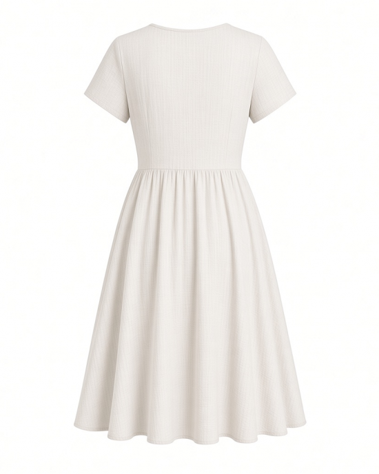 Essentials Women's Short Sleeve V-Neck Gathered Fit and Flare Dress