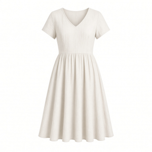 Essentials Women's Short Sleeve V-Neck Gathered Fit and Flare Dress