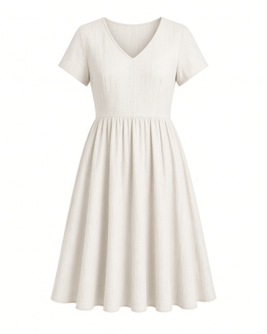 Essentials Women's Short Sleeve V-Neck Gathered Fit and Flare Dress