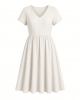 Essentials Women's Short Sleeve V-Neck Gathered Fit and Flare Dress