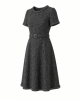 Karl Lagerfeld Women's Short Sleeve Tonal Tweed Skirt Chain Trim Belt Scuba Crepe A-line Dress