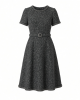 Karl Lagerfeld Women's Short Sleeve Tonal Tweed Skirt Chain Trim Belt Scuba Crepe A-line Dress