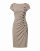 DKNY Women's Short Sleeve Ruched Knee Length Sheath Dress with Button Detail