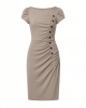 DKNY Women's Short Sleeve Ruched Knee Length Sheath Dress with Button Detail
