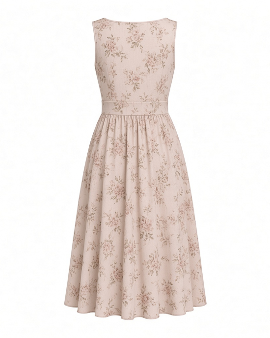 London Times Women's Sleeveless Inset Waist Midi Fit and Flare Dress
