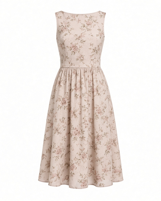 London Times Women's Sleeveless Inset Waist Midi Fit and Flare Dress