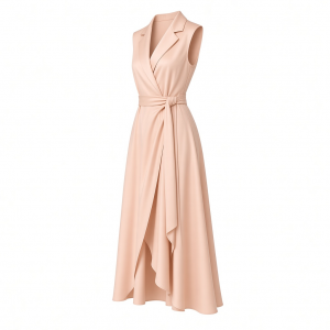 Adrianna Papell, Lapel Mikado Ankle Dress, Apricot Ice