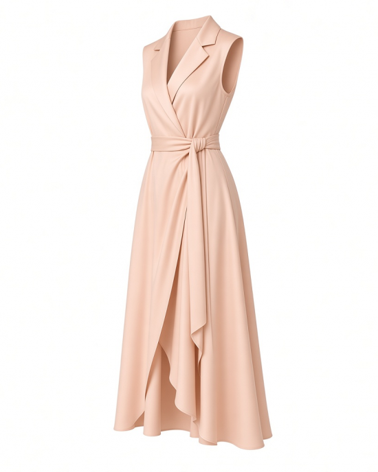 Adrianna Papell, Lapel Mikado Ankle Dress, Apricot Ice