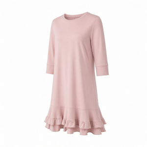 Tommy Hilfiger Women's 3/4 Sleeve Crew Neck Double Ruffle Hem Jersey Shift Mini Dress